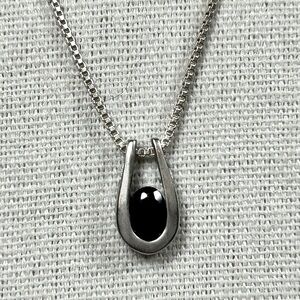 Vintage Sterling Silver 925 Box Chain Faceted Oval Cut Black Onyx Stone